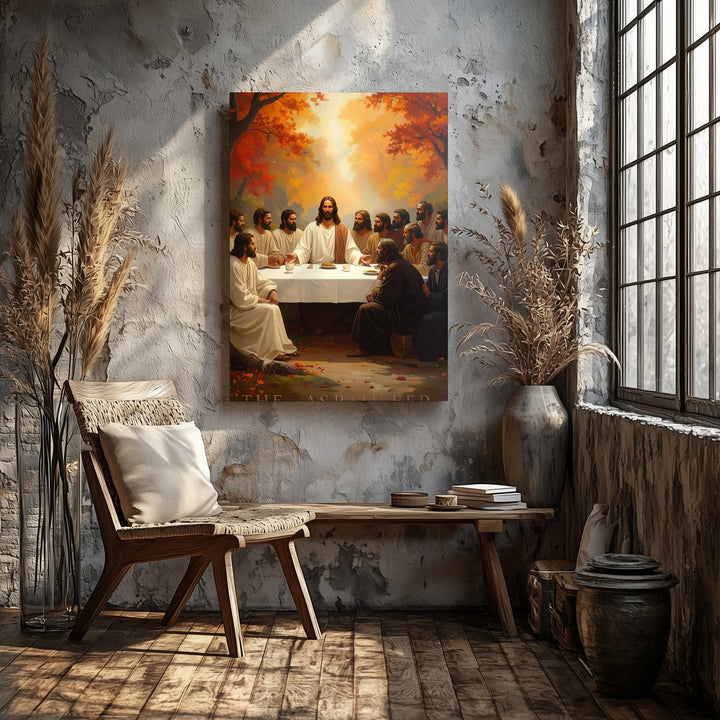 Last Supper Outdoor Canvas – Warm Christian Wall Art of Jesus and Disciples in Autumn Light - Gifitto