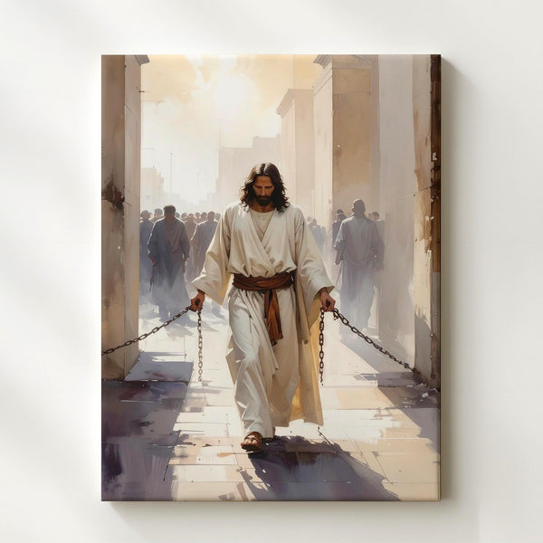 Jesus Led by Chains Canvas – Powerful Christian Wall Art of Sacrifice, Strength, and Divine Stillness - Gifitto