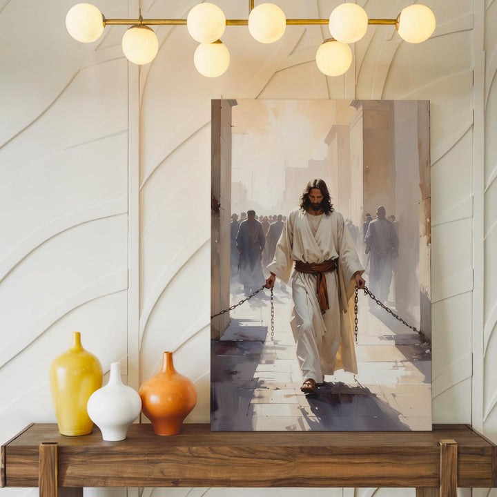 Jesus Led by Chains Canvas – Powerful Christian Wall Art of Sacrifice, Strength, and Divine Stillness - Gifitto