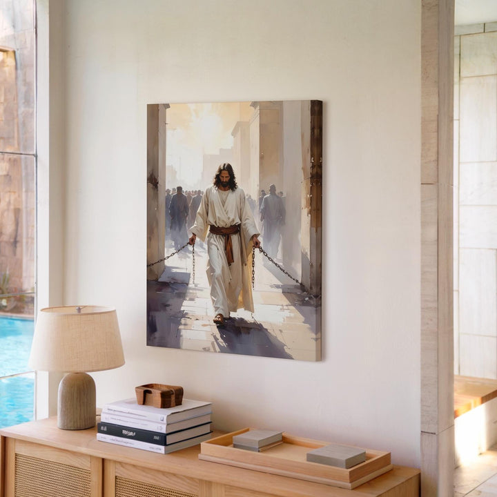 Jesus Led by Chains Canvas – Powerful Christian Wall Art of Sacrifice, Strength, and Divine Stillness - Gifitto