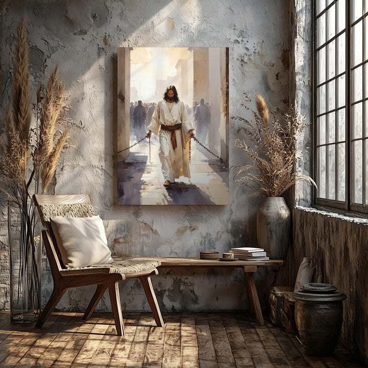 Jesus Led by Chains Canvas – Powerful Christian Wall Art of Sacrifice, Strength, and Divine Stillness - Gifitto