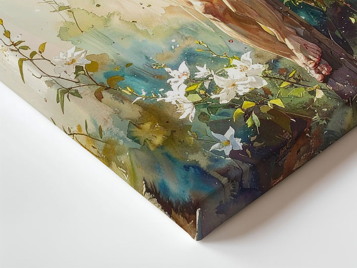 Jesus Crucified with Flowers Canvas – Watercolor Christian Wall Art of Sacrifice and New Life - Gifitto