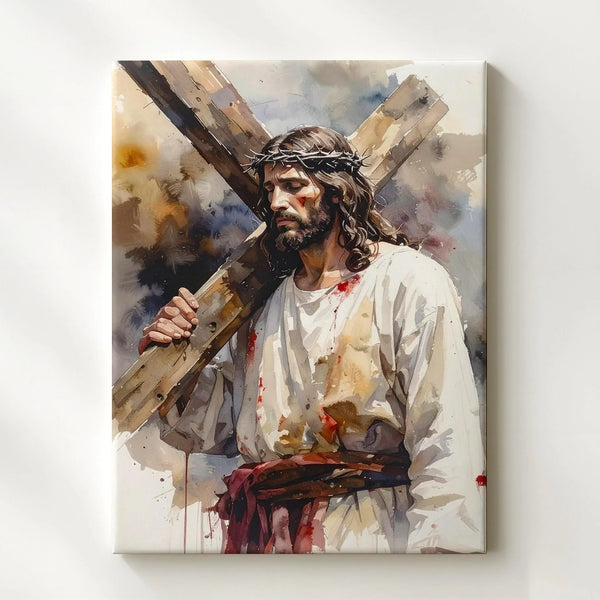 Jesus Carrying the Cross Canvas – Powerful Christian Wall Art of Sacrifice and Redemption - Gifitto