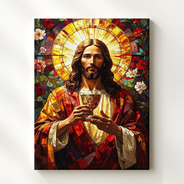 Stained Glass Jesus Eucharist Canvas – Glowing Christian Wall Art of Divine Presence and Sacred Devotion - Gifitto