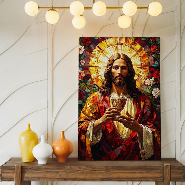 Stained Glass Jesus Eucharist Canvas – Glowing Christian Wall Art of Divine Presence and Sacred Devotion - Gifitto