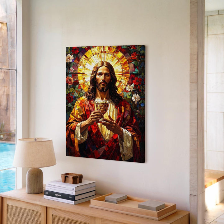 Stained Glass Jesus Eucharist Canvas – Glowing Christian Wall Art of Divine Presence and Sacred Devotion - Gifitto
