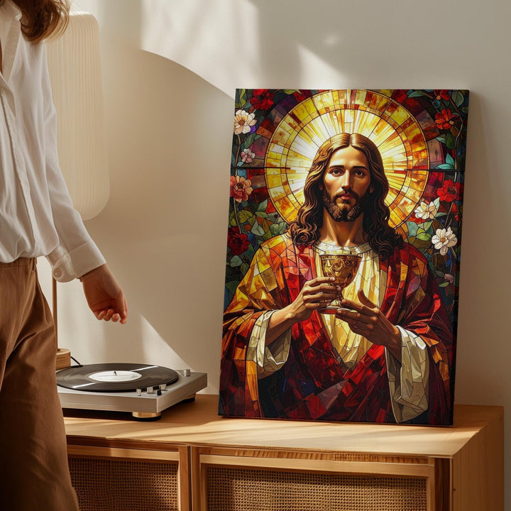 Stained Glass Jesus Eucharist Canvas – Glowing Christian Wall Art of Divine Presence and Sacred Devotion - Gifitto