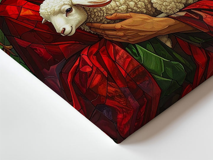 Stained Glass Jesus with Lamb Canvas – Vibrant Christian Wall Art of the Good Shepherd and Divine Protection - Gifitto