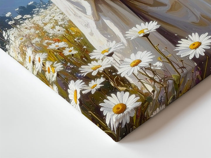 Jesus Embracing Child in Daisy Field Canvas – Peaceful Christian Wall Art of Divine Care and Innocence - Gifitto