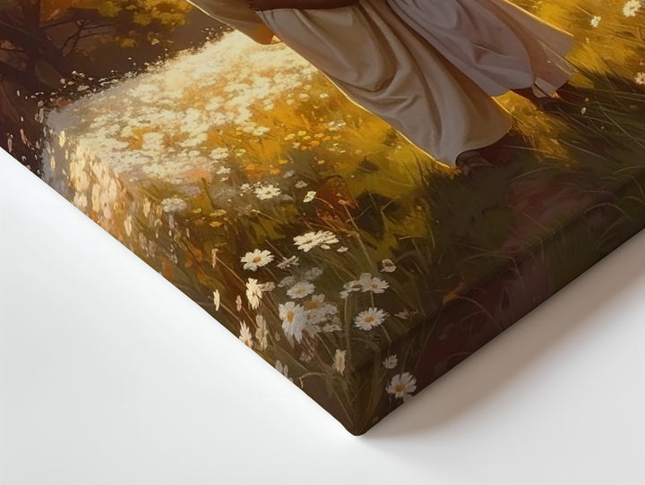 Jesus Embracing Child in Golden Field Canvas – Serene Christian Wall Art of Divine Love and Protection - Gifitto