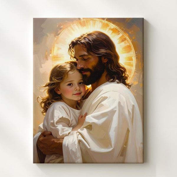 Jesus Giving Piggyback Ride Canvas – Joyful Christian Wall Art of Divine Care and Innocence - Gifitto