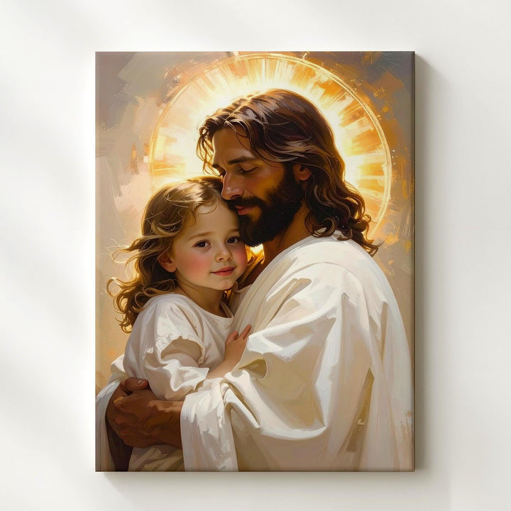 Jesus Giving Piggyback Ride Canvas – Joyful Christian Wall Art of Divine Care and Innocence - Gifitto