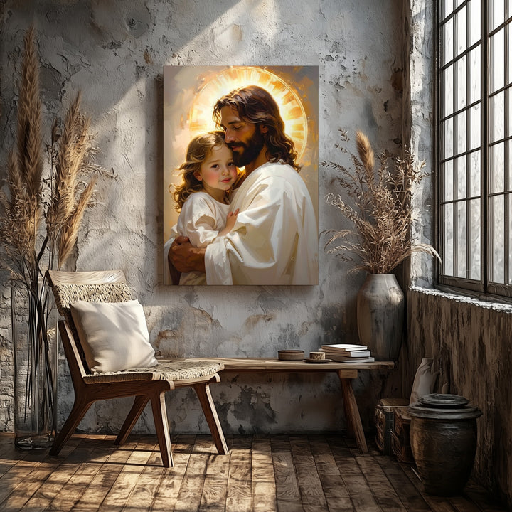 Jesus Giving Piggyback Ride Canvas – Joyful Christian Wall Art of Divine Care and Innocence - Gifitto
