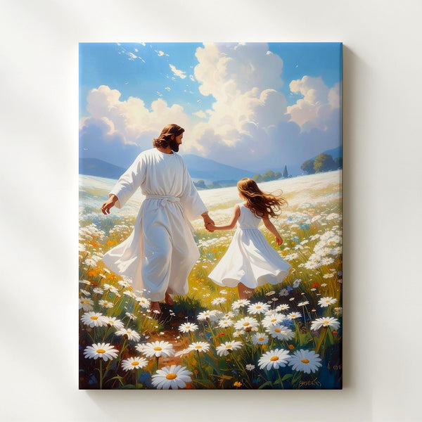 Jesus Dancing with Young Girl Canvas – Joyful Christian Wall Art of Divine Love and Innocence - Gifitto