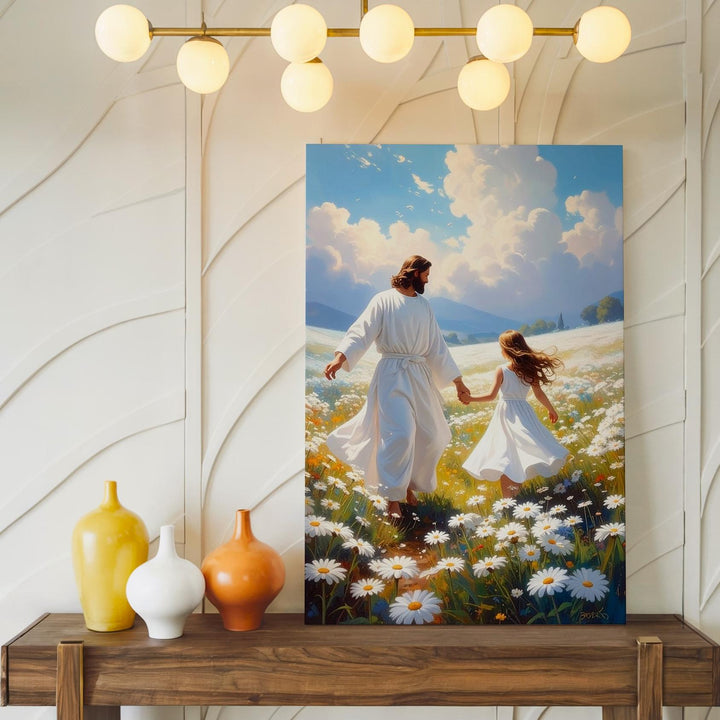 Jesus Dancing with Young Girl Canvas – Joyful Christian Wall Art of Divine Love and Innocence - Gifitto