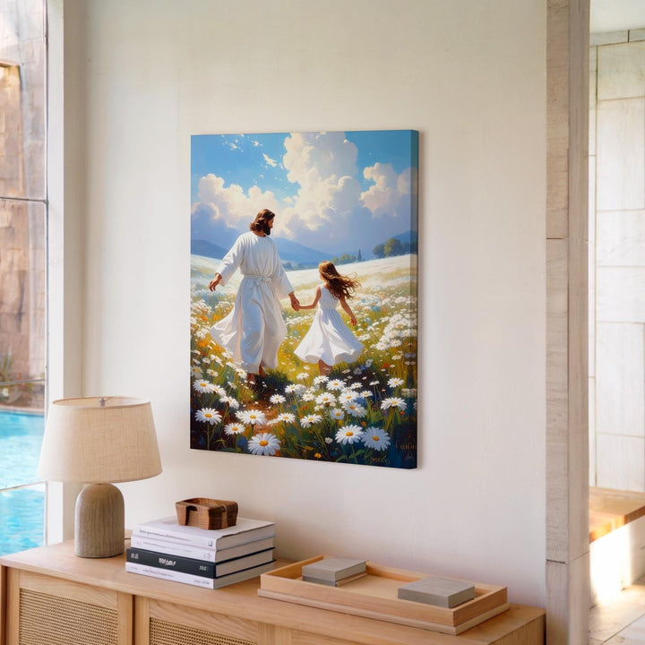 Jesus Dancing with Young Girl Canvas – Joyful Christian Wall Art of Divine Love and Innocence - Gifitto