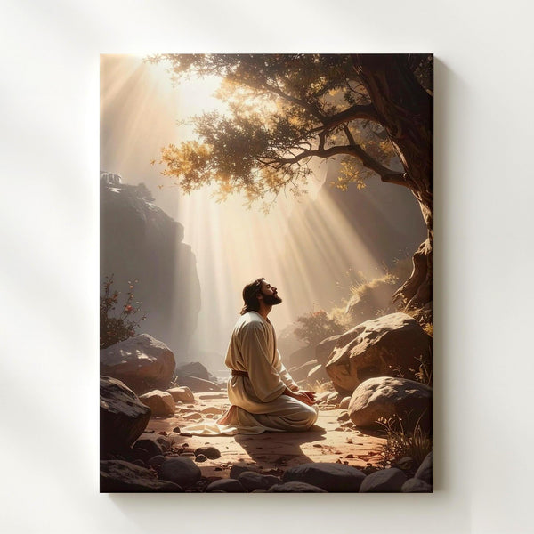 Jesus Kneeling in Prayer Canvas – Sacred Christian Wall Art of Divine Surrender and Spiritual Strength - Gifitto