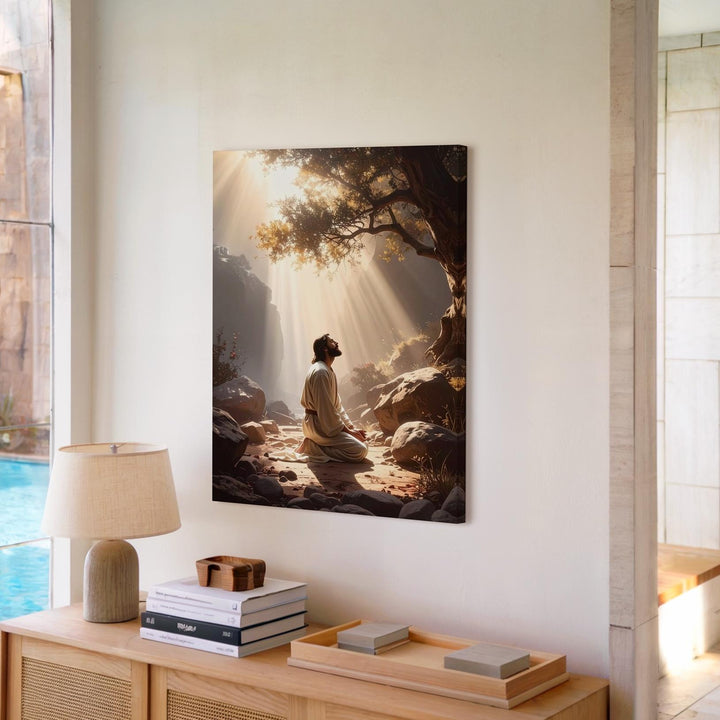 Jesus Kneeling in Prayer Canvas – Sacred Christian Wall Art of Divine Surrender and Spiritual Strength - Gifitto