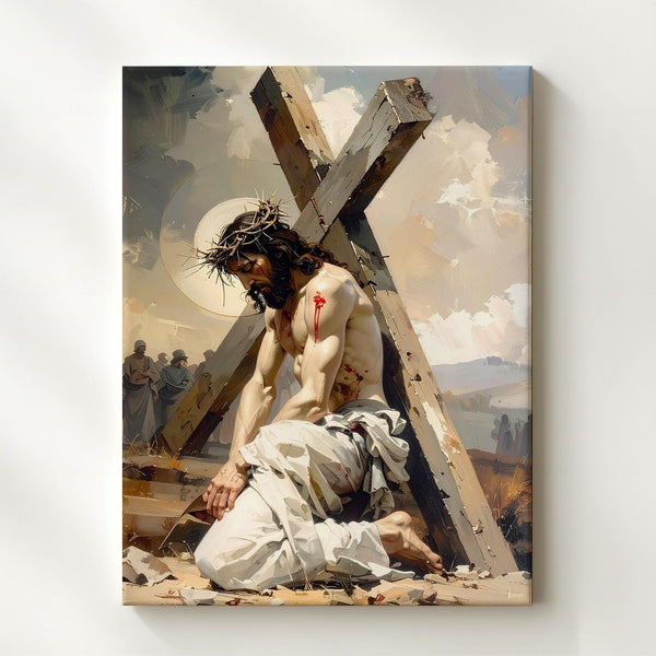 Jesus Bearing the Cross Canvas – Powerful Christian Wall Art of Suffering and Redemption - Gifitto