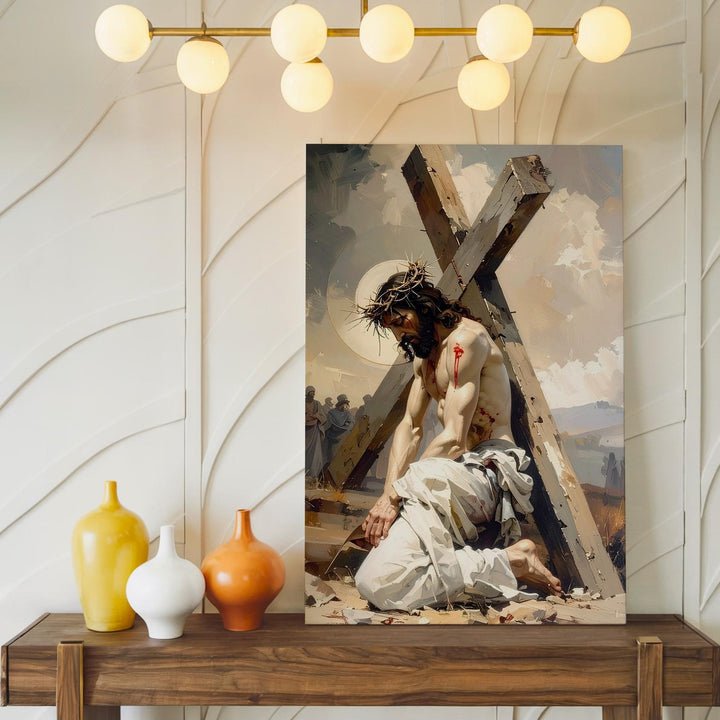 Jesus Bearing the Cross Canvas – Powerful Christian Wall Art of Suffering and Redemption - Gifitto