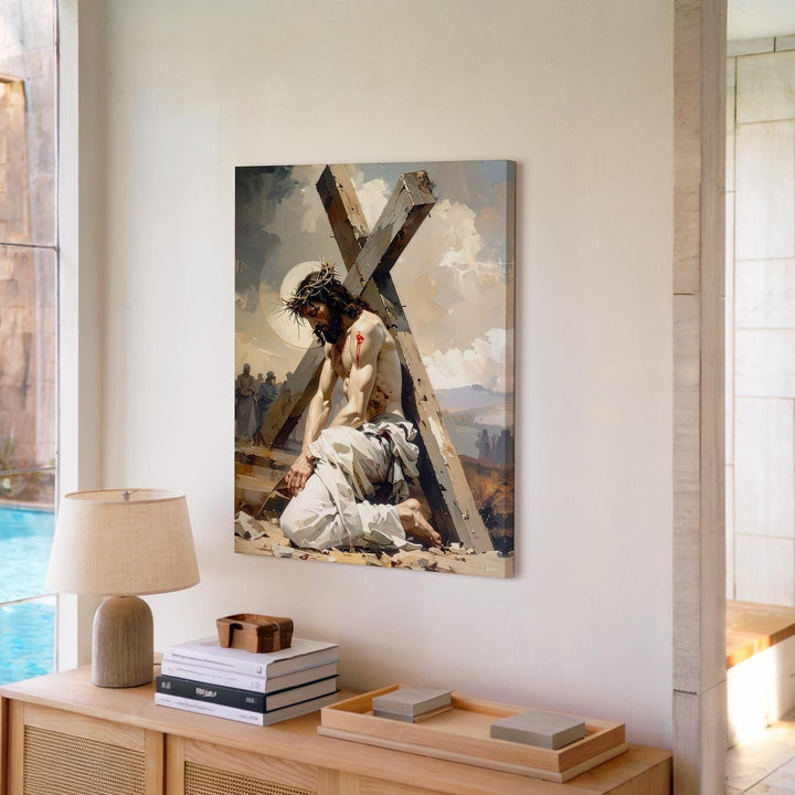 Jesus Bearing the Cross Canvas – Powerful Christian Wall Art of Suffering and Redemption - Gifitto