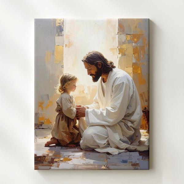 Jesus and Child Praying Canvas – Peaceful Christian Wall Art of Faith, Guidance, and Divine Serenity - Gifitto