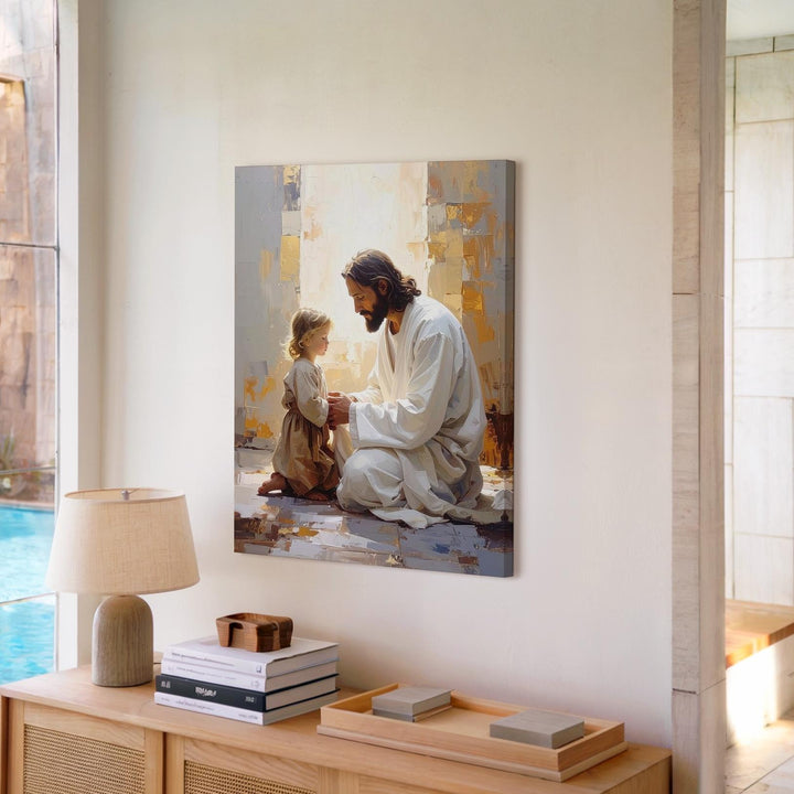 Jesus and Child Praying Canvas – Peaceful Christian Wall Art of Faith, Guidance, and Divine Serenity - Gifitto