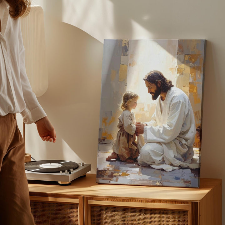 Jesus and Child Praying Canvas – Peaceful Christian Wall Art of Faith, Guidance, and Divine Serenity - Gifitto