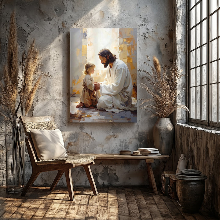 Jesus and Child Praying Canvas – Peaceful Christian Wall Art of Faith, Guidance, and Divine Serenity - Gifitto