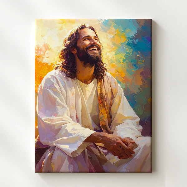 Joyful Jesus Laughing Canvas – Vibrant Christian Wall Art of Divine Joy and Sacred Positivity - Gifitto