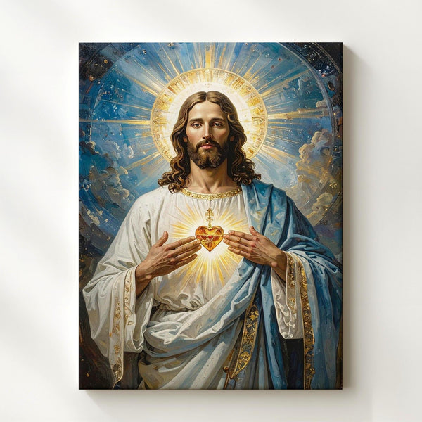 Jesus Radiating Divine Light Canvas – Sacred Heart Christian Wall Art of Grace and Mercy - Gifitto