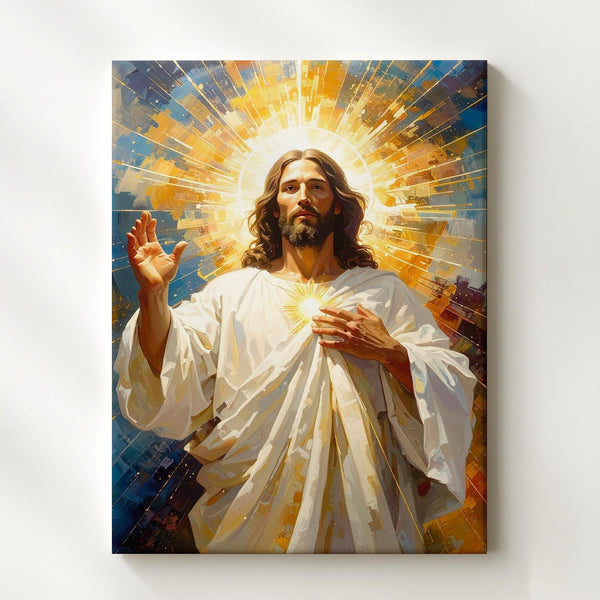 Jesus Radiating Divine Light Canvas – Powerful Christian Wall Art of Sacred Transcendence and Glory - Gifitto