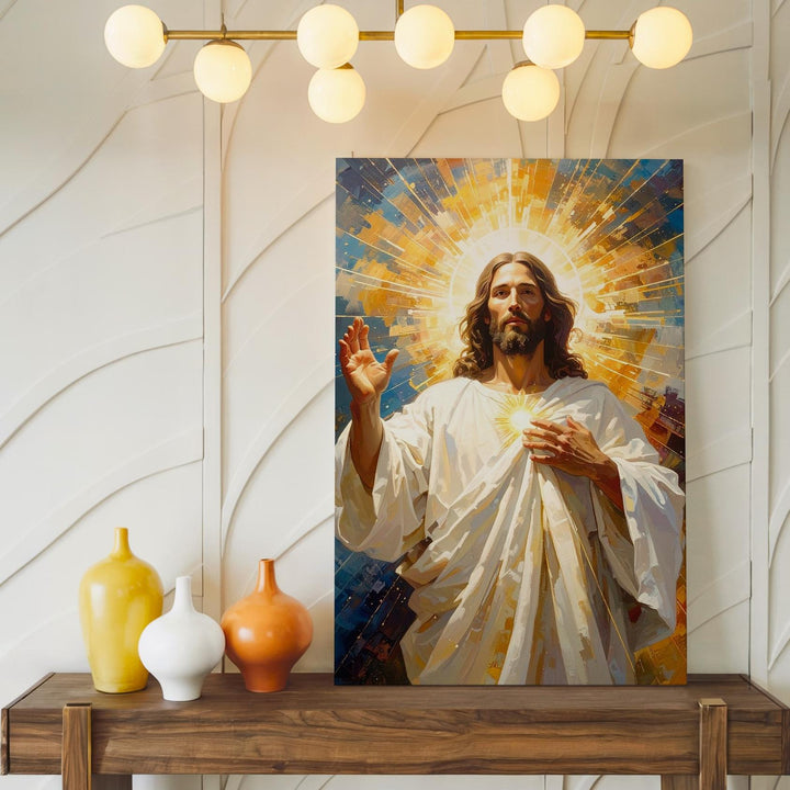 Jesus Radiating Divine Light Canvas – Powerful Christian Wall Art of Sacred Transcendence and Glory - Gifitto