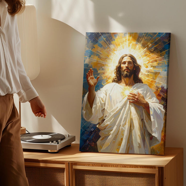 Jesus Radiating Divine Light Canvas – Powerful Christian Wall Art of Sacred Transcendence and Glory - Gifitto