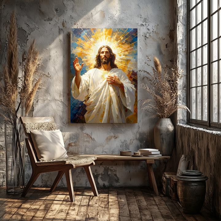 Jesus Radiating Divine Light Canvas – Powerful Christian Wall Art of Sacred Transcendence and Glory - Gifitto