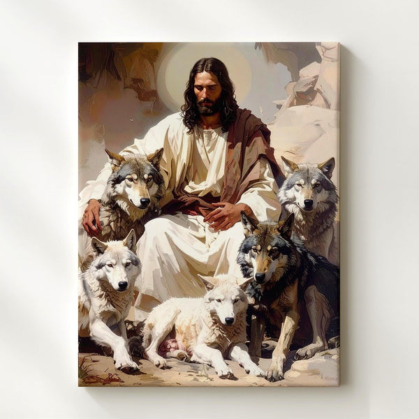 Jesus Among Wolves Canvas – Sacred Christian Wall Art of Divine Authority and Peace - Gifitto