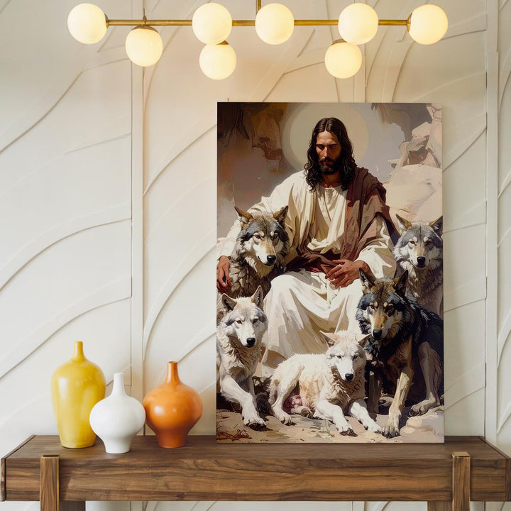Jesus Among Wolves Canvas – Sacred Christian Wall Art of Divine Authority and Peace - Gifitto