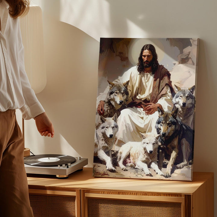 Jesus Among Wolves Canvas – Sacred Christian Wall Art of Divine Authority and Peace - Gifitto