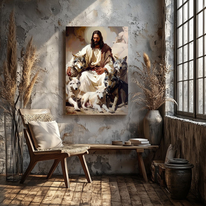 Jesus Among Wolves Canvas – Sacred Christian Wall Art of Divine Authority and Peace - Gifitto