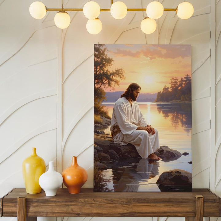 Jesus by the Lakeside Canvas – Serene Christian Wall Art of Meditation and Divine Presence - Gifitto