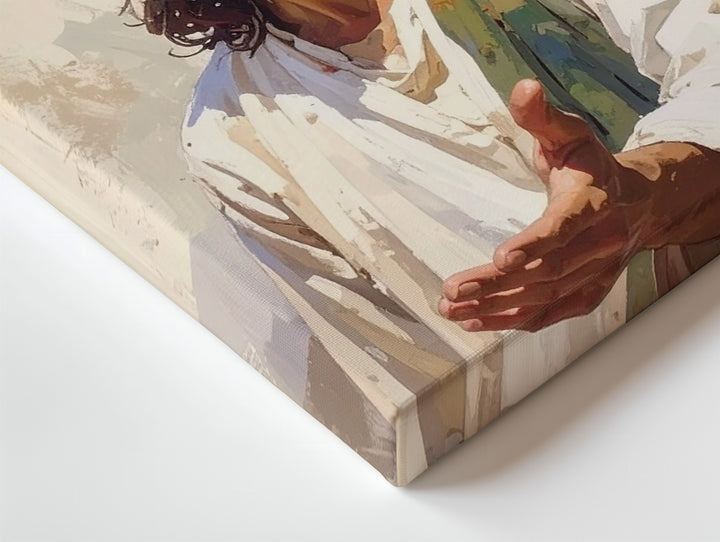 Warm Smiling Jesus with Extended Hand Canvas – Inviting Christian Wall Art of Compassion and Spiritual Connection - Gifitto