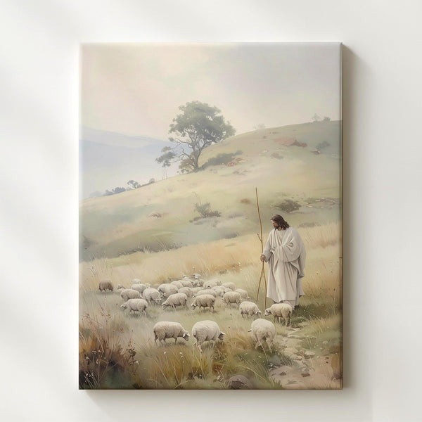Jesus the Good Shepherd Canvas – Serene Christian Wall Art of Divine Guidance and Peace - Gifitto