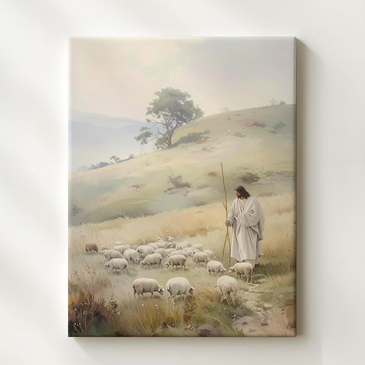 Jesus the Good Shepherd Canvas – Serene Christian Wall Art of Divine Guidance and Peace - Gifitto