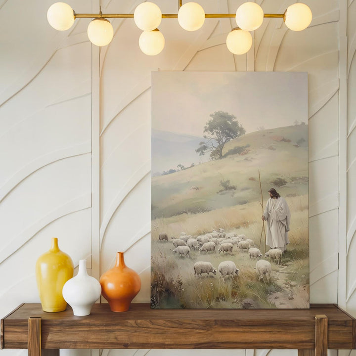 Jesus the Good Shepherd Canvas – Serene Christian Wall Art of Divine Guidance and Peace - Gifitto