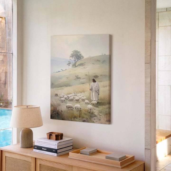 Jesus the Good Shepherd Canvas – Serene Christian Wall Art of Divine Guidance and Peace - Gifitto