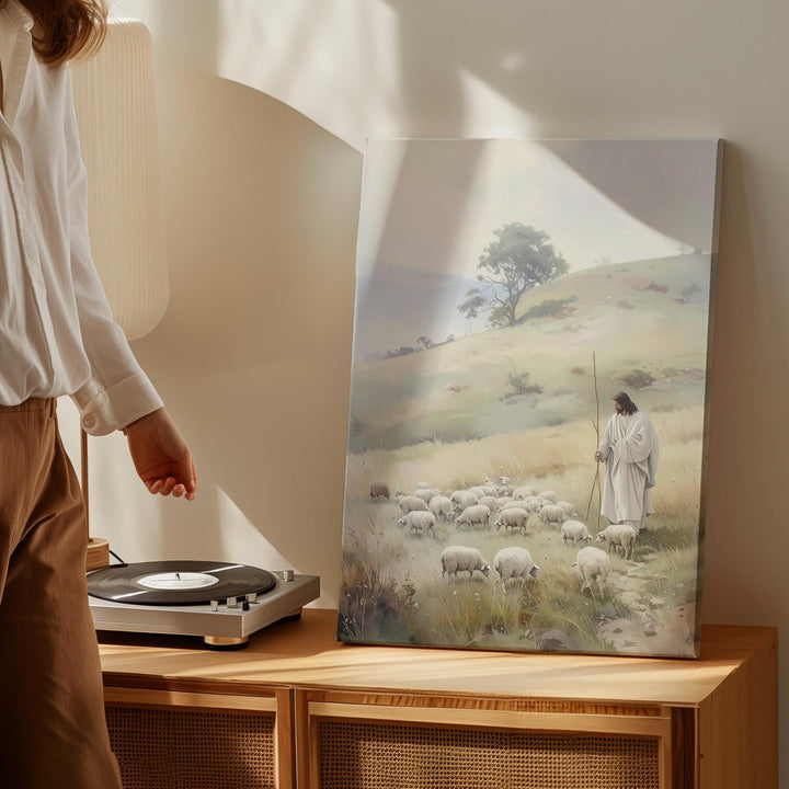 Jesus the Good Shepherd Canvas – Serene Christian Wall Art of Divine Guidance and Peace - Gifitto
