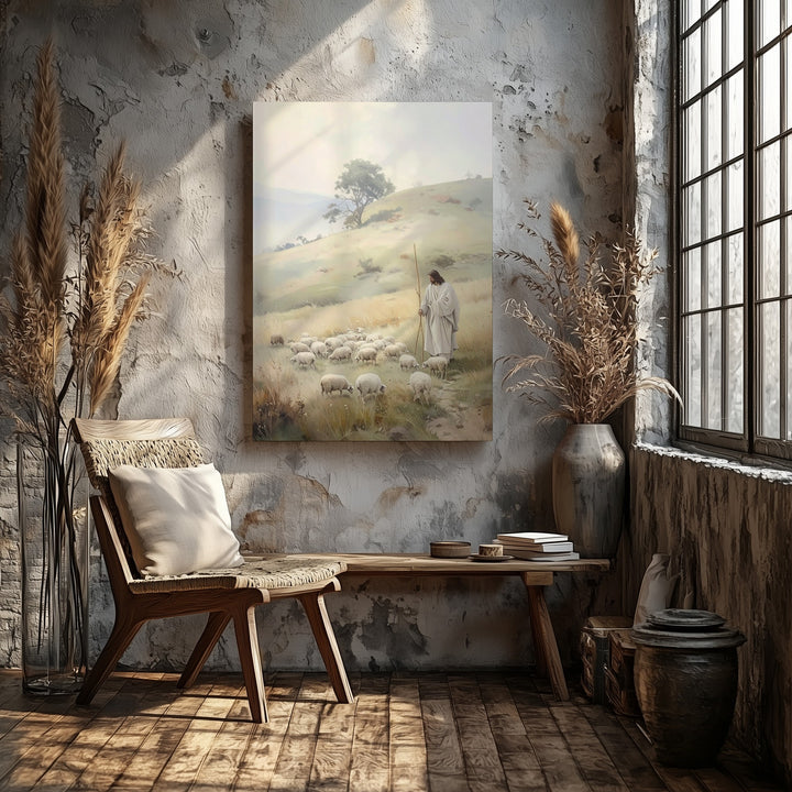 Jesus the Good Shepherd Canvas – Serene Christian Wall Art of Divine Guidance and Peace - Gifitto