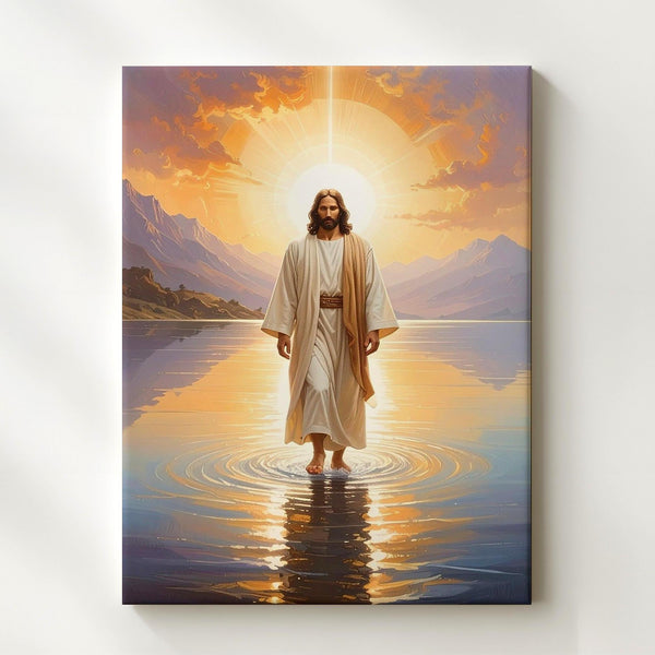 Jesus Walking on Water Canvas – Radiant Christian Wall Art of Divine Presence and Miracle - Gifitto