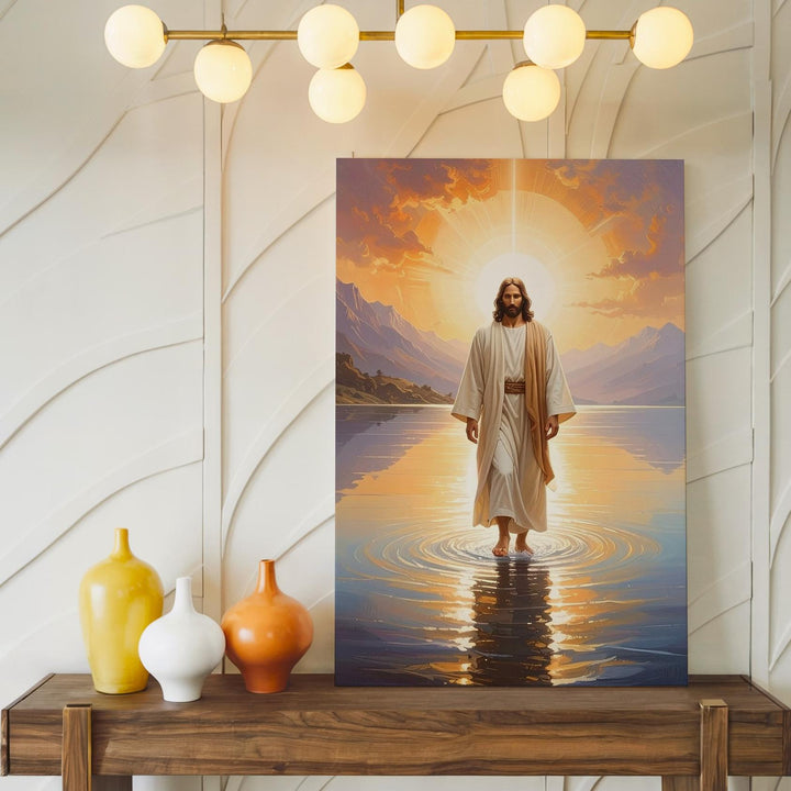 Jesus Walking on Water Canvas – Radiant Christian Wall Art of Divine Presence and Miracle - Gifitto