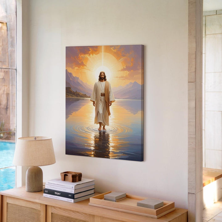 Jesus Walking on Water Canvas – Radiant Christian Wall Art of Divine Presence and Miracle - Gifitto